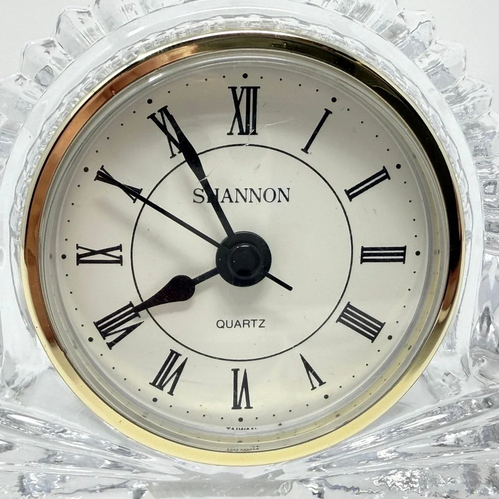 Shannon Quartz Mantel Clock 24 Percent Lead Crystal Clear Gold Roman Numeral